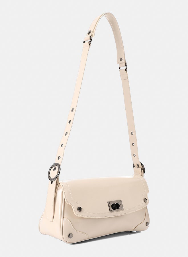 DejaVu Switch Lock Plain Light Beige Shoulder Bag - Image 2