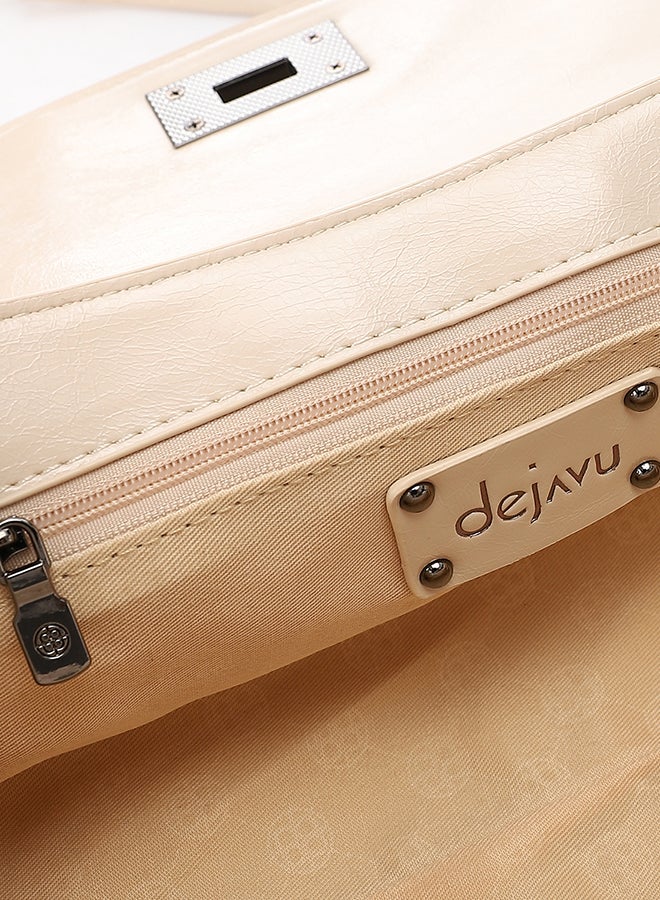 DejaVu Switch Lock Plain Light Beige Shoulder Bag - Image 4