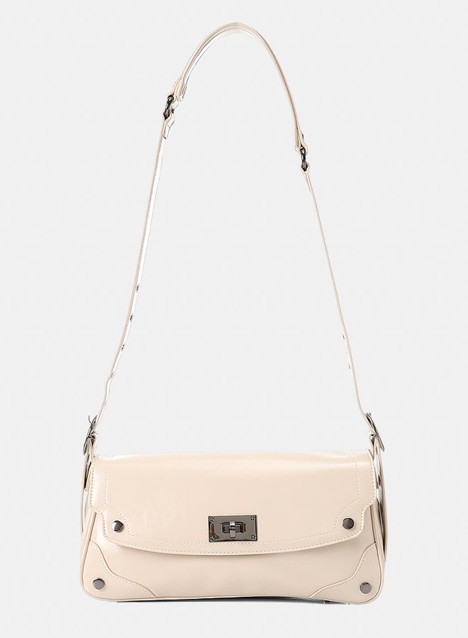 DejaVu Switch Lock Plain Light Beige Shoulder Bag - Image 1