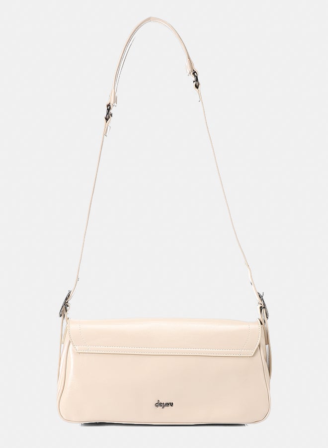 DejaVu Switch Lock Plain Light Beige Shoulder Bag - Image 3