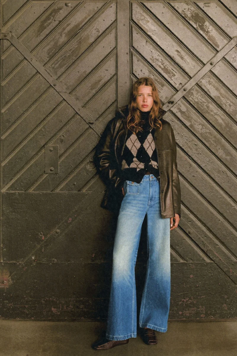 اتش اند ام جينز بخصر عالي وقصّة واسعة