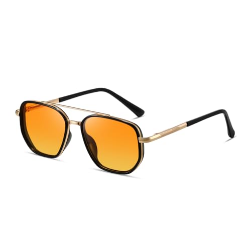 kimorn Polarized Aviator Sunglasses for Women Retro Square Frame Sun Glasses UV400 Protection Shades (Gold+Black+Yellow, Multicolor) - Image 1