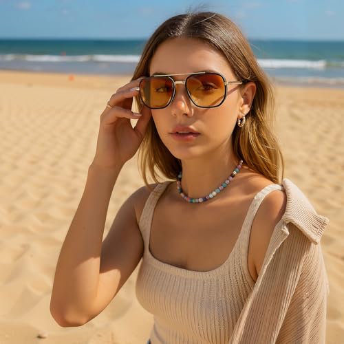 kimorn Polarized Aviator Sunglasses for Women Retro Square Frame Sun Glasses UV400 Protection Shades (Gold+Black+Yellow, Multicolor) - Image 4