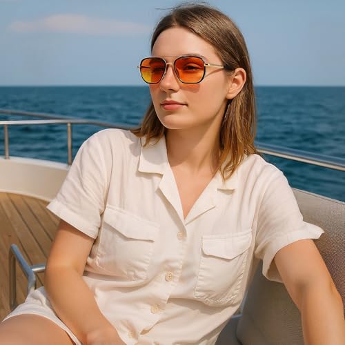 kimorn Polarized Aviator Sunglasses for Women Retro Square Frame Sun Glasses UV400 Protection Shades (Gold+Black+Yellow, Multicolor) - Image 3