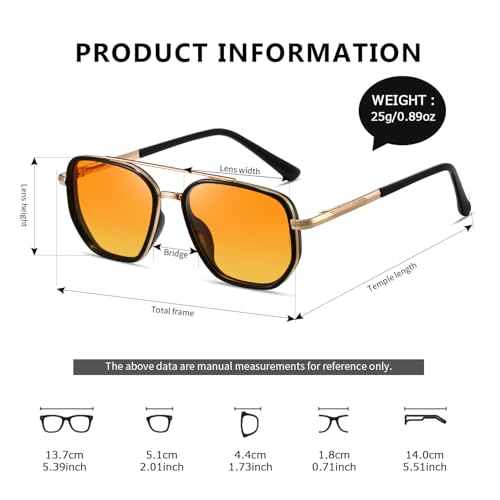 kimorn Polarized Aviator Sunglasses for Women Retro Square Frame Sun Glasses UV400 Protection Shades (Gold+Black+Yellow, Multicolor) - Image 5