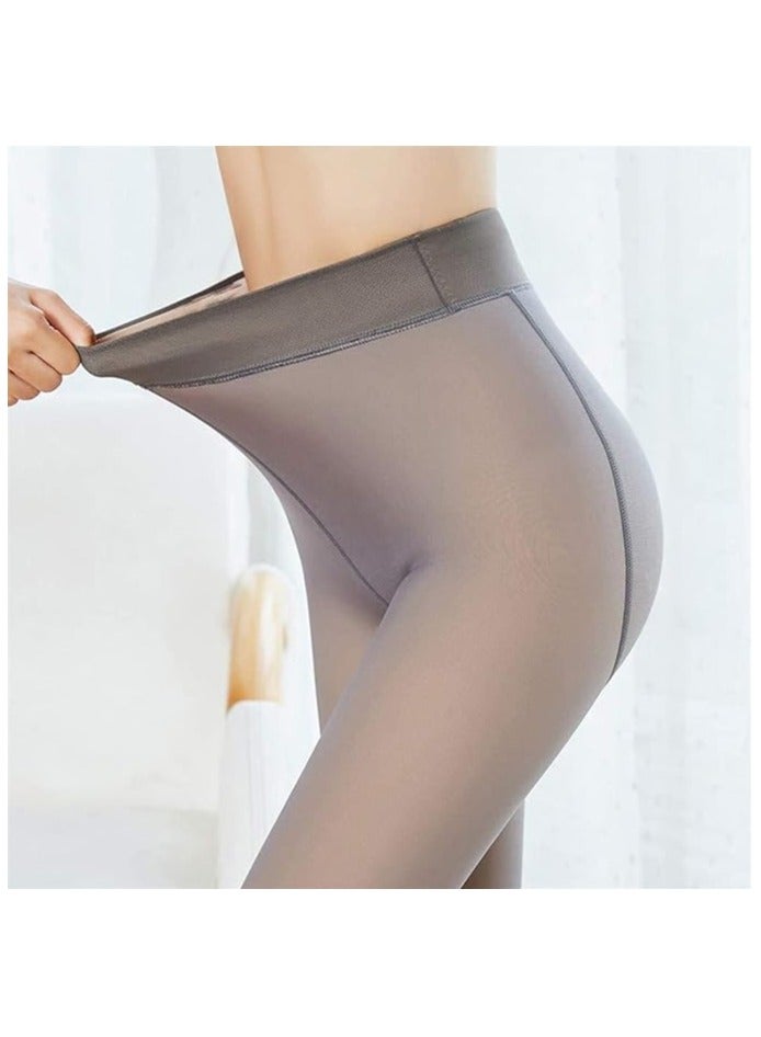 Remy Belle Fleece Lined Tights Women Leggings Thermal Pantyhose Fake Translucent Tights Opaque High Waisted Winter Warm Sheer Tight (80g S/M, Grey) - Image 4