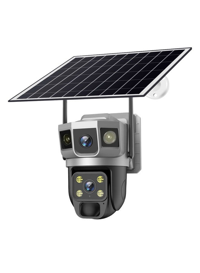 3-screen dual lens 360 ° no dead angle mobile phone remote wireless 4G network home indoor and outdoor security camera night vision monitoring camera dual light source solar power supply - Image 1