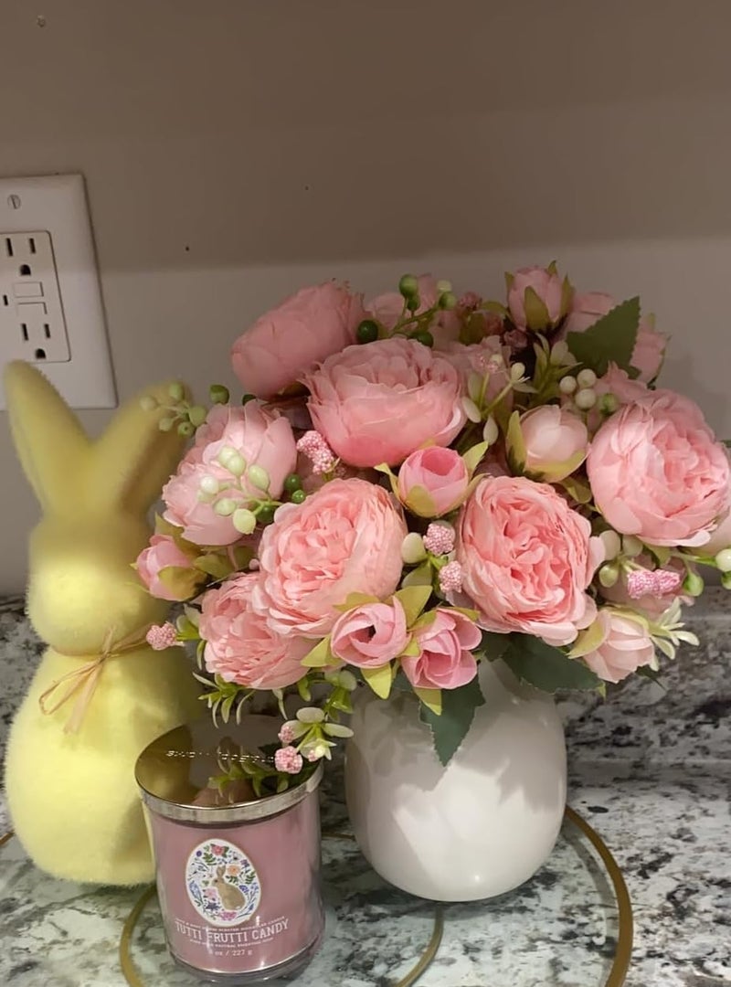 Pusuny Artificial Peonies Silk Flowers, 4 Bundles Faux Peony Bouquet Florals Arrangements for Farmhouse Home Boho Wedding Table Centerpiece, Fake Plastic Flower Bulk for Vase Decoration (Light Pink) - Image 2