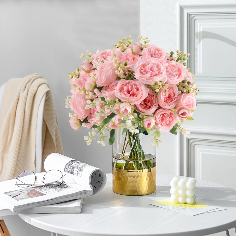Pusuny Artificial Peonies Silk Flowers, 4 Bundles Faux Peony Bouquet Florals Arrangements for Farmhouse Home Boho Wedding Table Centerpiece, Fake Plastic Flower Bulk for Vase Decoration (Light Pink) - Image 3