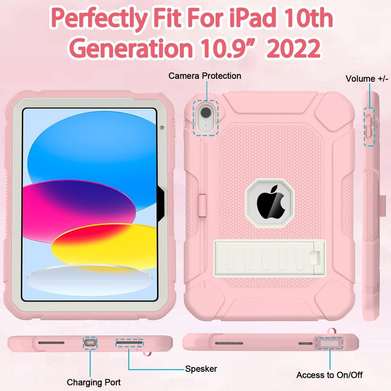 BMOUO Case for iPad (A16) 11th Generation 11 Inch 2025/iPad 10th Generation 10.9" 2022 - with Kickstand & Pencil Holder, Heavy Duty Shockproof Protective iPad 11th 10th Generation Case, Pink - Image 4