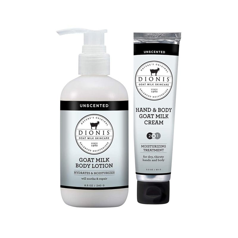 Dionis Goat Milk Skincare Unscented 85oz Hydrating Body Lotion  33oz Hand  Body Nourishing Travel Size Cream Fragrance Free Bundle Natural Ingredients Made in the USA Cruelty Free Paraben Free