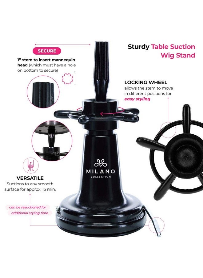 MILANO COLLECTION Deluxe Premium Suction Table Stand Black For Wig And Mannequin Head - Image 3