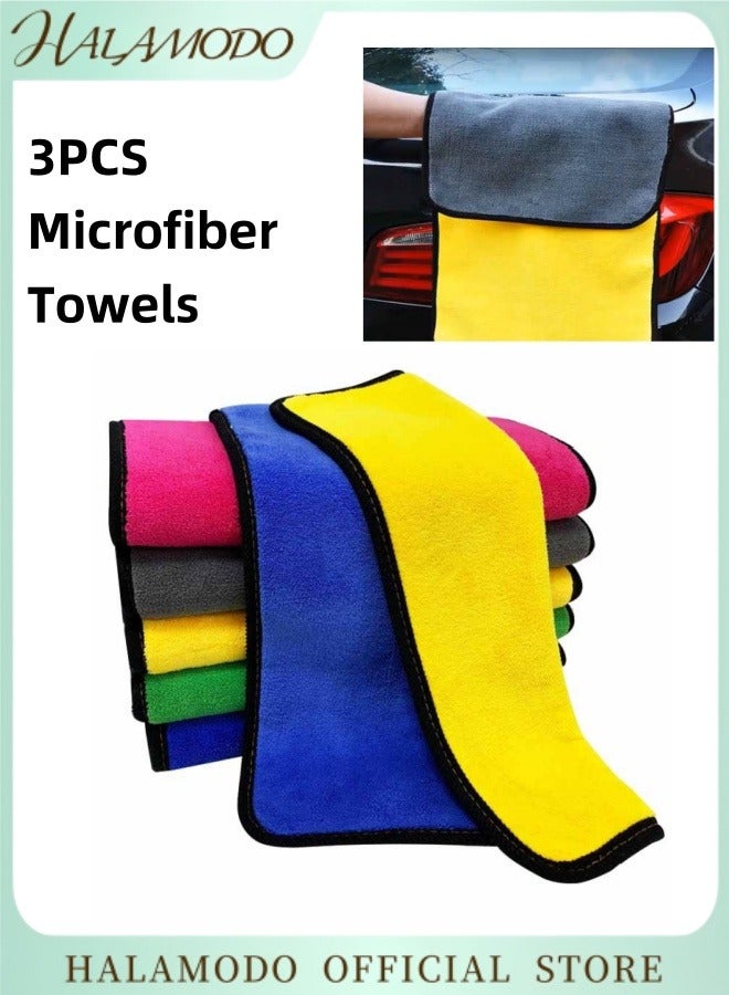 HALAMODO 3PCS Microfiber Towels with Absorbent Thick Plush Used as Window Cleaner & Car Rag & Drying Towel in Kitchen & Room & Car Cleaning Job - Image 1
