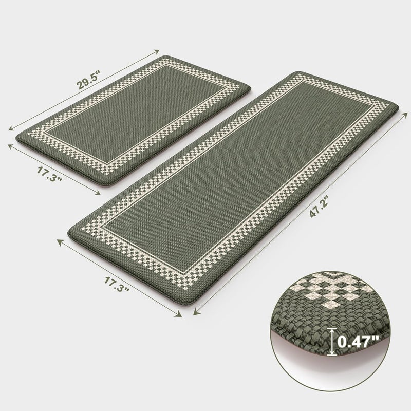 Ailsan Anti Fatigue Kitchen Mats for Floor 2PCS Non Slip Kitchen Rugs and Mats Memory Foam Kitchen Mat Heavy Duty Ergonomic Comfort Rugs for Kitchen Floor Office Sink Green - Image 2