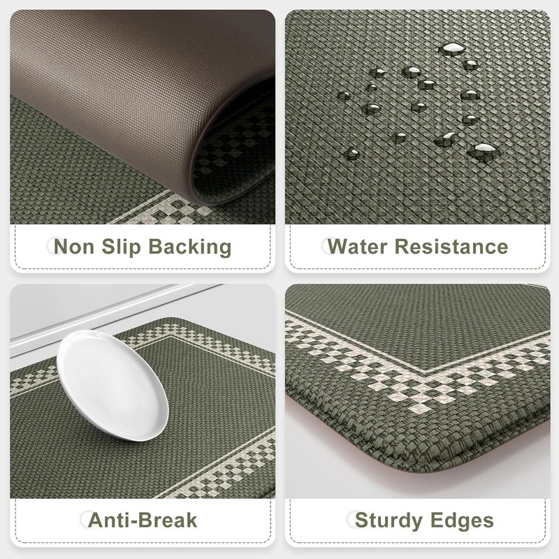 Ailsan Anti Fatigue Kitchen Mats for Floor 2PCS Non Slip Kitchen Rugs and Mats Memory Foam Kitchen Mat Heavy Duty Ergonomic Comfort Rugs for Kitchen Floor Office Sink Green - Image 4