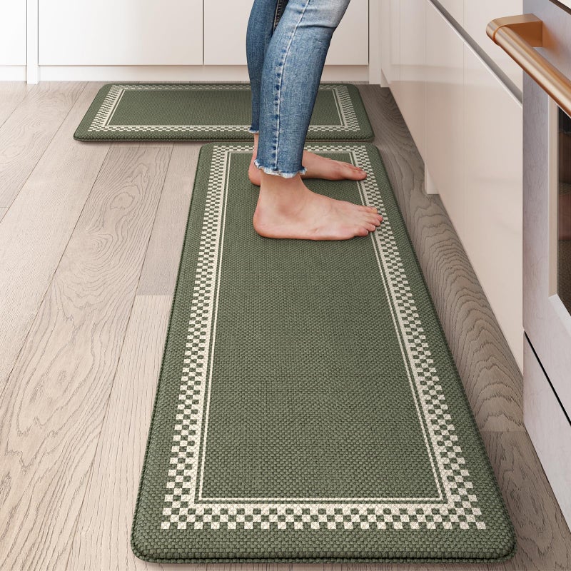 Ailsan Anti Fatigue Kitchen Mats for Floor 2PCS Non Slip Kitchen Rugs and Mats Memory Foam Kitchen Mat Heavy Duty Ergonomic Comfort Rugs for Kitchen Floor Office Sink Green - Image 1