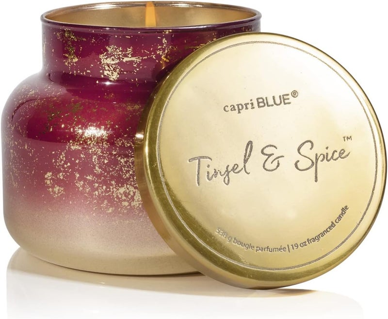 Capri Blue Glimmer Signature Jar - Tinsel & Spice Scented Candle with Ombre Glass Candle Holder - Luxury Aromatherapy Candle - 19 Oz - Mulberry and Gold - Image 1