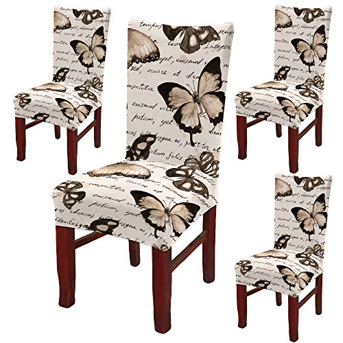BRIDA ® Spandex Stretchable Floral Geometric Printed Dining Elastic Chair Covers Protector (Butterfly) 4 Chair Cover,Butterfly, Multicolor - Image 1