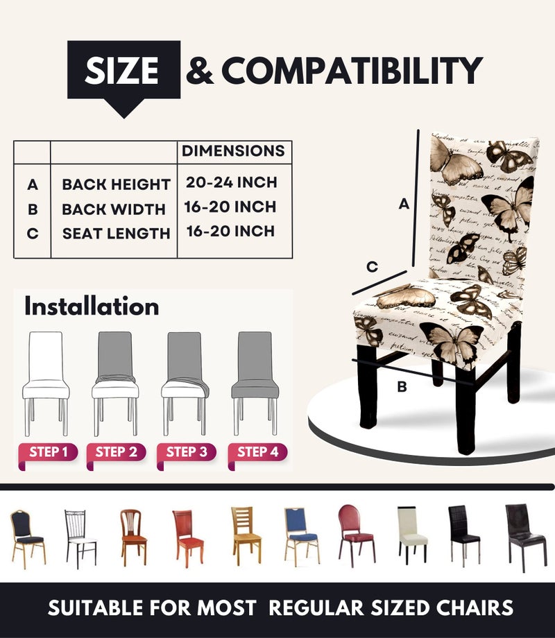 BRIDA ® Spandex Stretchable Floral Geometric Printed Dining Elastic Chair Covers Protector (Butterfly) 4 Chair Cover,Butterfly, Multicolor - Image 4