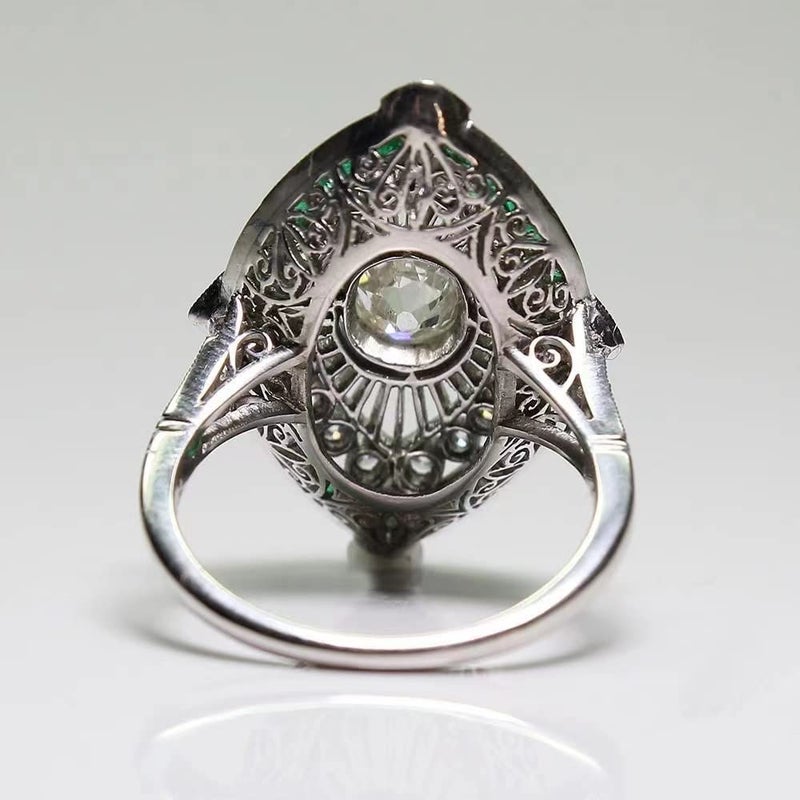 AZQ Vintage 925 Sterling Silver Emerald Ring Cocktail Rings Oval Cut Green Gem Cubic Zirconia Anniversary Promise Ring CZ Eternity Engagement Wedding Band Ring for Women TZ.83 (US Code 8) - Image 4