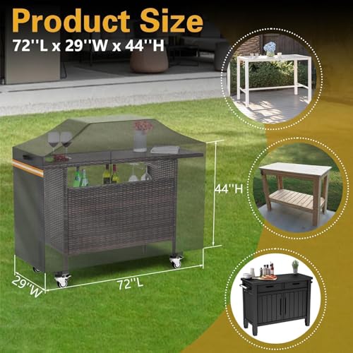 EVRBUL 72L x 29W x 44H Heavy Duty 420D Outdoor Bar Prep Table Patio Cart Cover Outdoor Grill Prep Table Height Outdoor Furniture Protective Cover with Windproof Buckle Reflective Stripe - Image 3