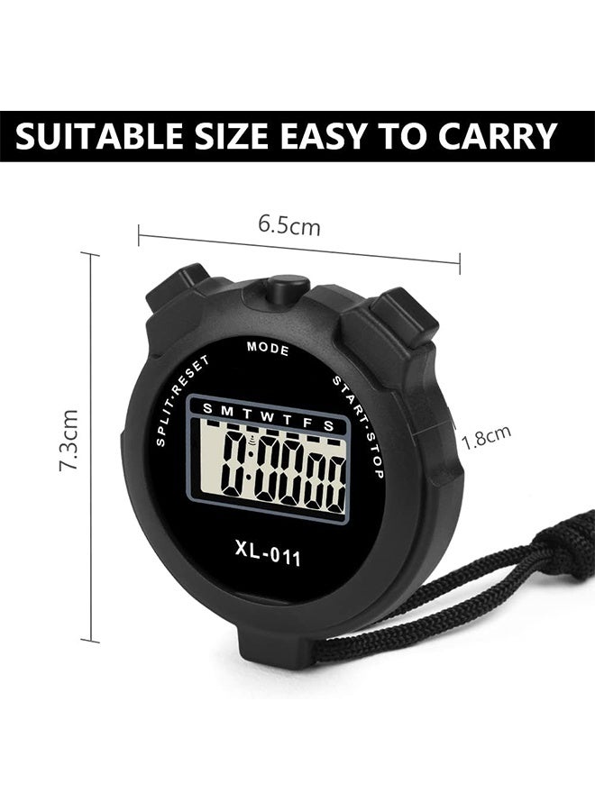 اتش واي مؤقت رياضي رقمي، ساعة توقيت سفر بسيطة بشاشة كبيرة، مؤقت لفاصل لفة واحدة، ساعة بالتوقيت 12/24 مع منبه وتاريخ (أسود) - Image 2