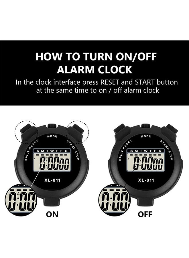 اتش واي مؤقت رياضي رقمي، ساعة توقيت سفر بسيطة بشاشة كبيرة، مؤقت لفاصل لفة واحدة، ساعة بالتوقيت 12/24 مع منبه وتاريخ (أسود) - Image 4