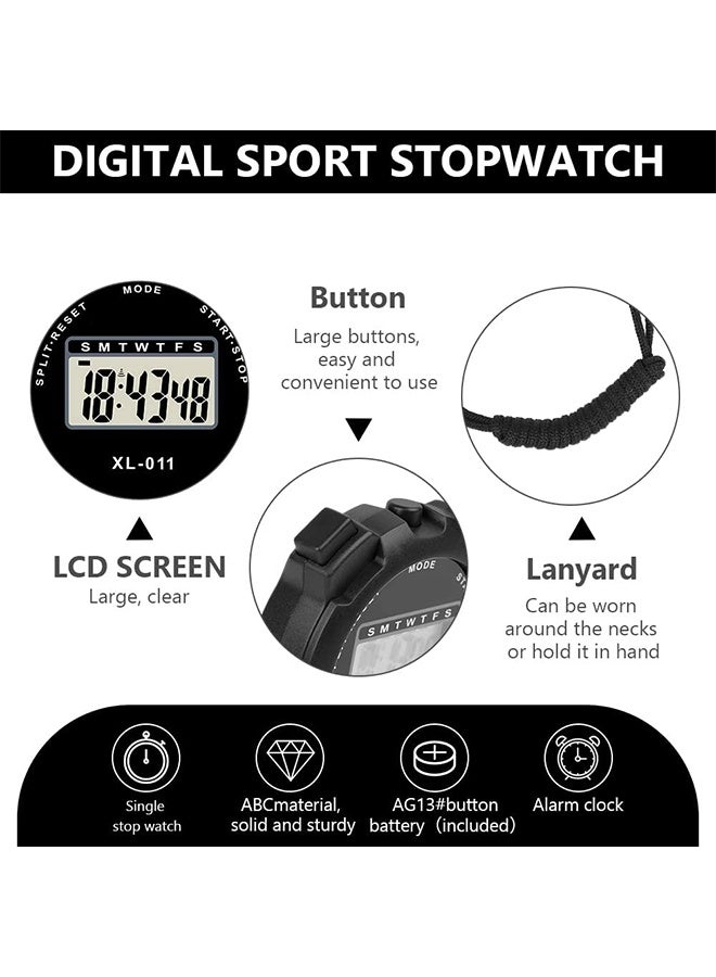 اتش واي مؤقت رياضي رقمي، ساعة توقيت سفر بسيطة بشاشة كبيرة، مؤقت لفاصل لفة واحدة، ساعة بالتوقيت 12/24 مع منبه وتاريخ (أسود) - Image 5