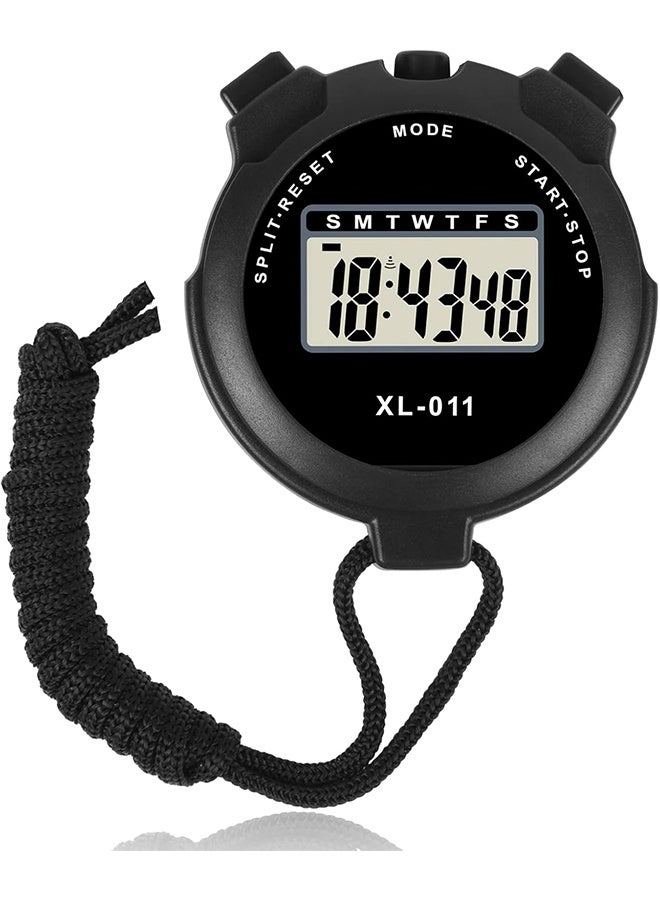 اتش واي مؤقت رياضي رقمي، ساعة توقيت سفر بسيطة بشاشة كبيرة، مؤقت لفاصل لفة واحدة، ساعة بالتوقيت 12/24 مع منبه وتاريخ (أسود) - Image 1