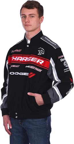 JH DESIGN GROUP JH Design Men’s Dodge Charger Black Jacket Sm-4x Embroidered Twill Coat (US, Alpha, 3X-Large, Regular, Regular, Black) - Image 4