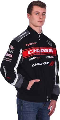 JH DESIGN GROUP JH Design Men’s Dodge Charger Black Jacket Sm-4x Embroidered Twill Coat (US, Alpha, 3X-Large, Regular, Regular, Black) - Image 3