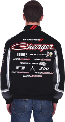 JH DESIGN GROUP JH Design Men’s Dodge Charger Black Jacket Sm-4x Embroidered Twill Coat (US, Alpha, 3X-Large, Regular, Regular, Black) - Image 2