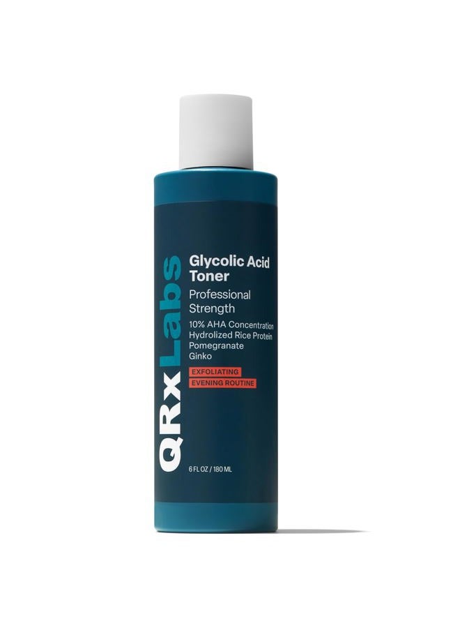 QRxLabs Glycolic Acid Toner - Exfoliating Anti-Aging Glycolic Acid Toning Solution for Face w/ 10% AHA, Witch Hazel, Hydrolyzed Rice Protein, Pomegranate & Ginkgo Biloba Extract - Anti Aging Toner - Image 1