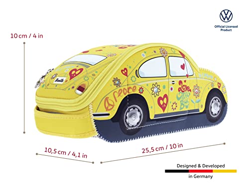 BRISA VW Collection - Volkswagen Neoprene Universal Bag for Makeup, Travel, Cosmetics in Beetle Bug Design (Yellow, Small (10 x 3.9 x 4.1 inches)) - Image 3