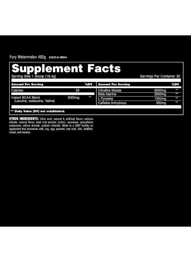 ANIMAL Fury Pre Workout Powder Supplement For Energy And Focus 5G Bcaa 350Mg Caffeine Nitric Oxide Without Creatine Powerful Stimulant For Bodybuilders, Watermelon, Watermelon, 16.96 Ounce  - Image 4