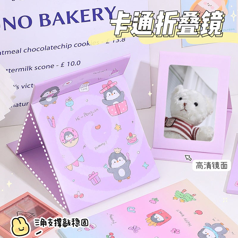 Cute Cartoon Folding Mirror Middle School Students' Portable Cosmetic Mirror High Color Value Desktop Adjustable Mirror - Image 2