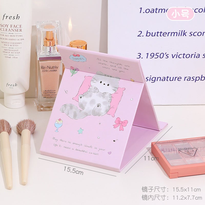 Cute Cartoon Folding Mirror Middle School Students' Portable Cosmetic Mirror High Color Value Desktop Adjustable Mirror - Image 1