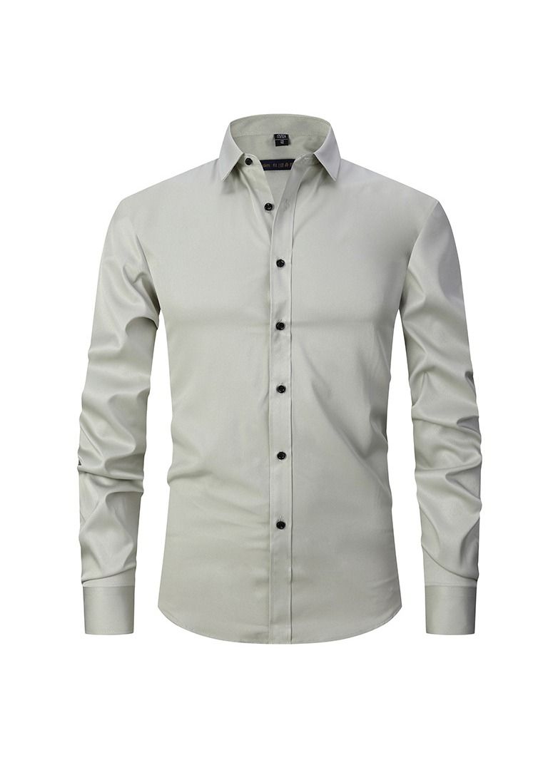 NIBEMINENT Thin Long Sleeved Slim Fitting Solid Color Men's Shirt - Image 1
