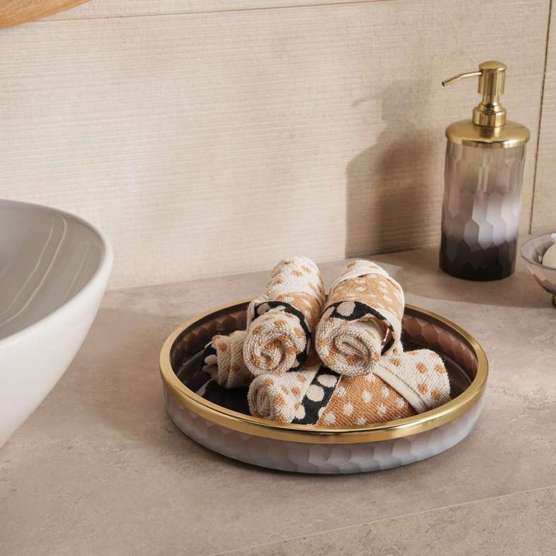 Pan Home Sterling Ombre Glass Round Tray  26.5X26.5X4.5cm - Clear/Black