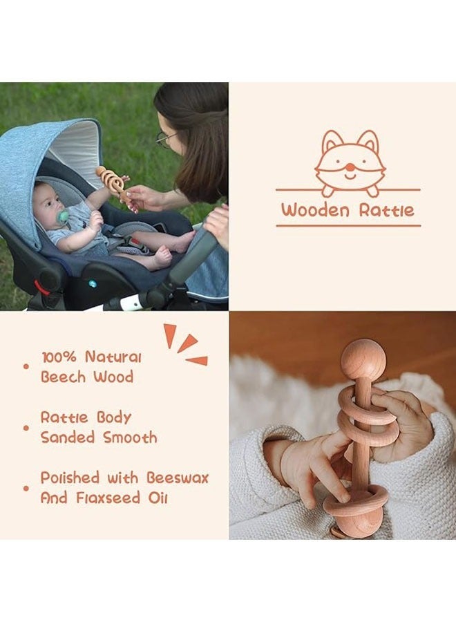 DOOKOO Baby Shower Gifts, New Born Baby Gifts for Girls Boys, Unique Baby Gifts Basket Essential Stuff - Baby Lovey Blanket Newborn Bibs Socks Wooden Rattle u0026 Greeting Card, Newborn Baby Gift Set - Image 3