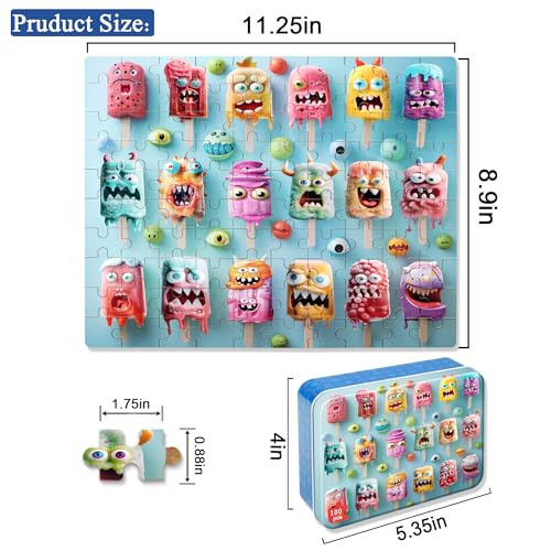 LELEMON Popsicle Monsters Puzzles for Kids Ages 48100 Pieces Funny Colorful Monsters Ice Cream Jigsaw Puzzles in a Metal BoxCute Monster Popsicles Learning Educational Toys for Boys Girls - Image 5