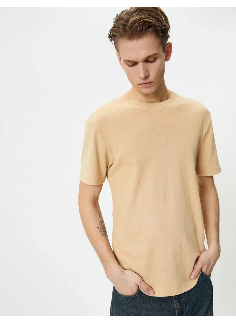 KOTON Cotton T-Shirt Textured Crew Neck Short Sleeve Cotton