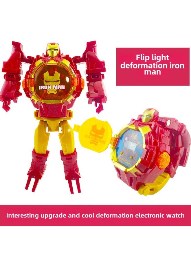 Projection Ultraman Avengers League Of Legends Transformation Light Electronic Deformation Watch Children's Watch Toys Gifts-Color:8525 Light + Time + Transformation Steel Man - Image 1