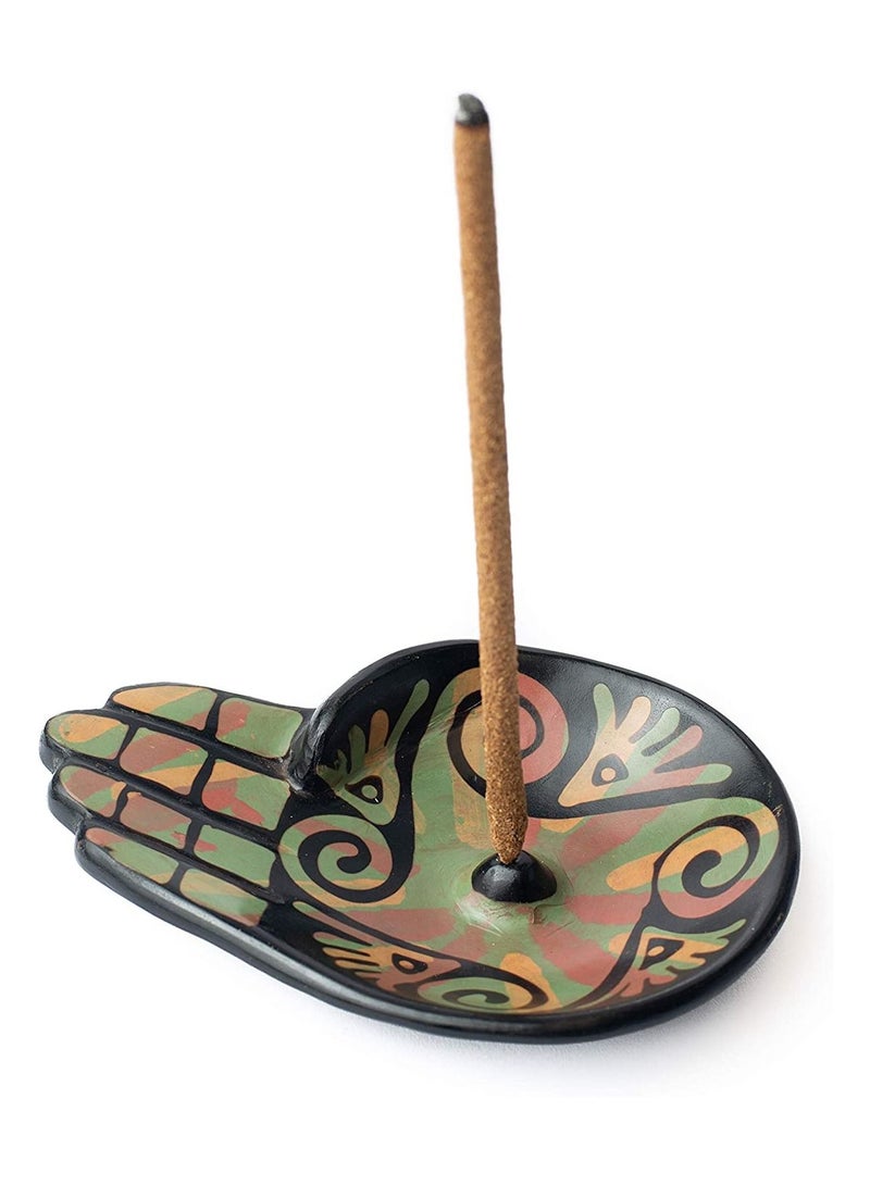 Luna Sundara Handmade Incense Holder from Chulucanas Peru Green  - Image 1