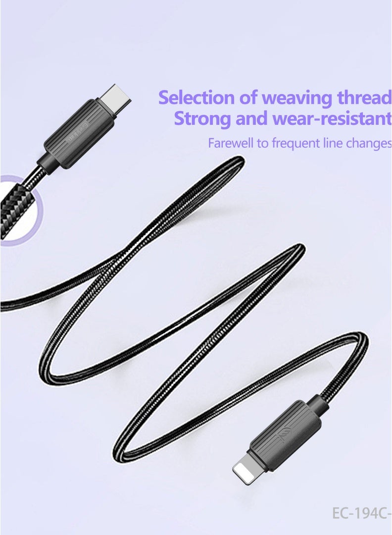 Earldom Type-C to Lightning PD Fast Charging Cable 3M 30W Black - Image 4