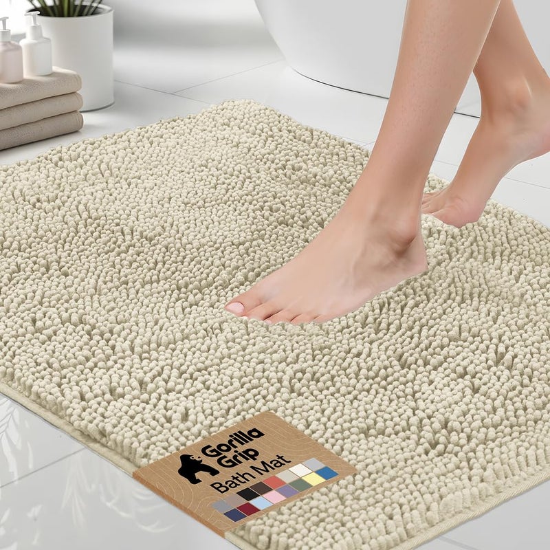 GORILLA GRIP Bath Rug Mat 36x24, Thick Absorbent Chenille, Quick Dry Microfiber Mats, Rubber Backing Washable Shower Floor Rugs, Bathmat Runner, US Designed Bathroom Home Decor Accessories Dusty Cloud - Image 1