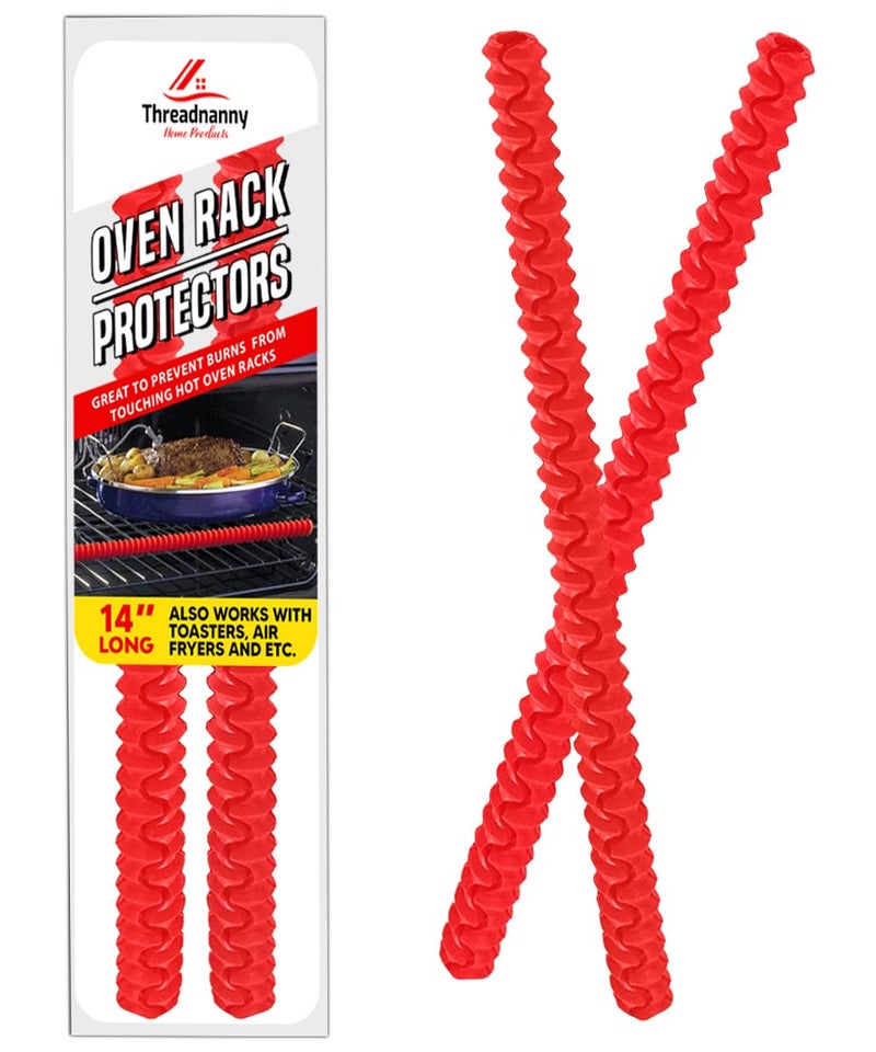 ThreadNanny Silicone Oven Rack Shields Guards  Heat Resistant Rack Protector Stove Guards for Range Side Heat Shield for Toaster Oven Protect Against Burns and Scars 14 Inches Long red 