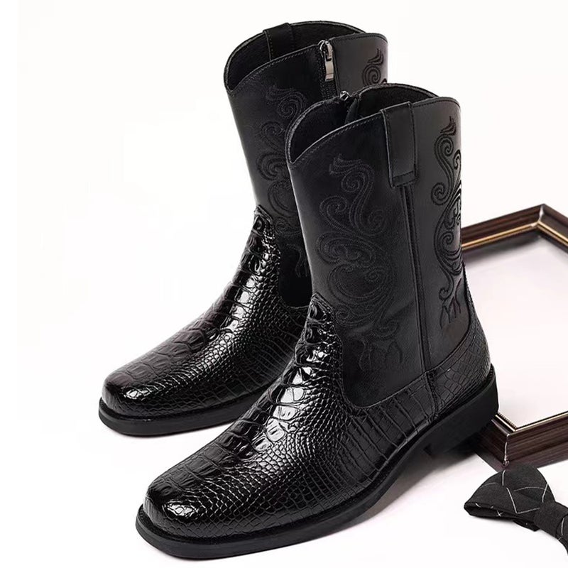 New Men'S All-Match Leather Boots Printed Martin Boots British Fashion Trendy Casual Leather Boots - Image 1