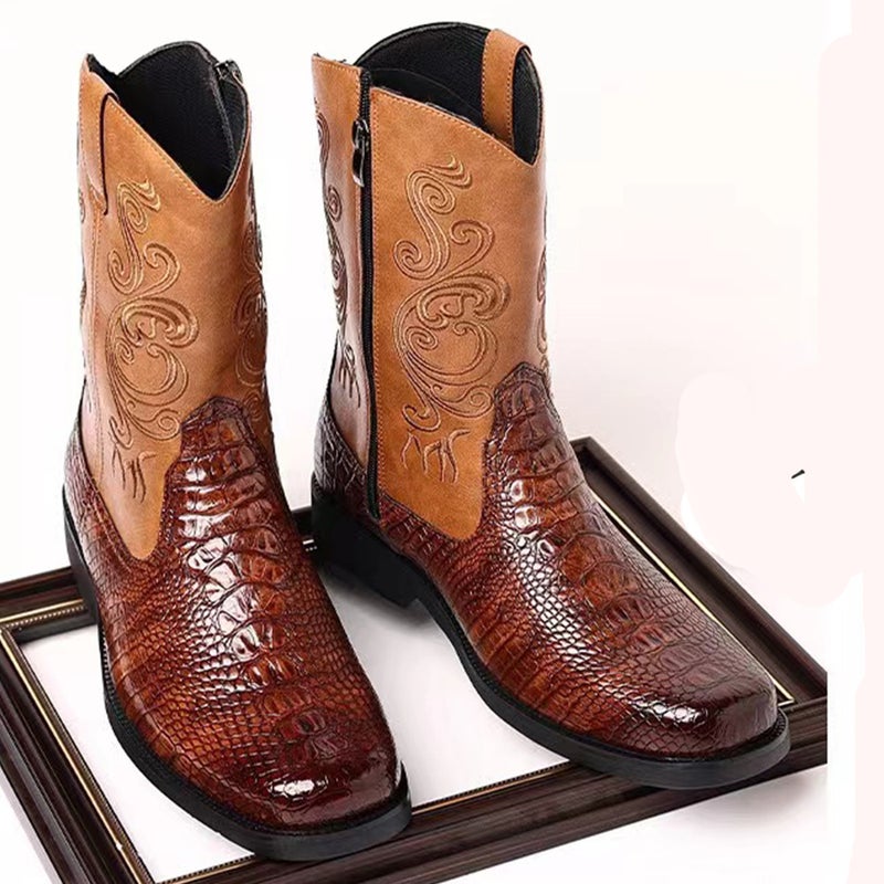 New Men'S All-Match Leather Boots Printed Martin Boots British Fashion Trendy Casual Leather Boots - Image 2