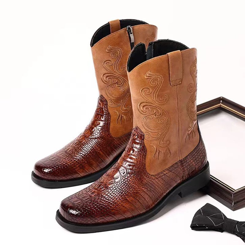 New Men'S All-Match Leather Boots Printed Martin Boots British Fashion Trendy Casual Leather Boots - Image 4